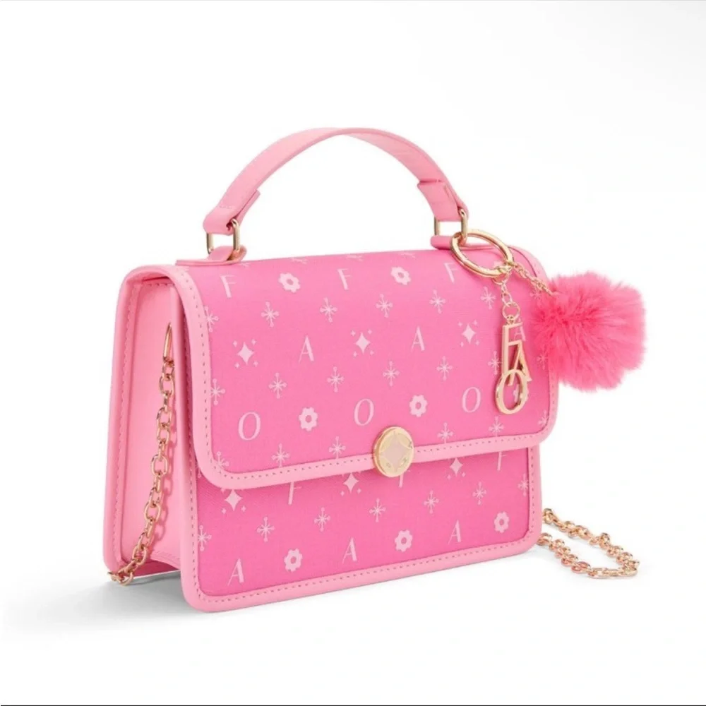 FAO SCHWARZ Pink bag with pompom keychain and sunglasses NWT